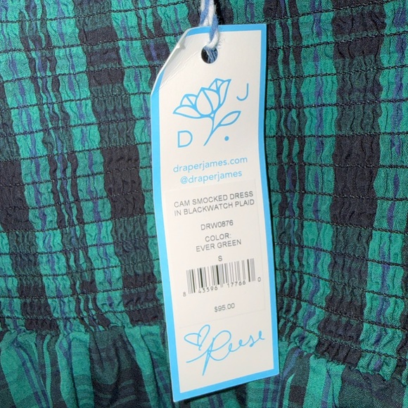 Draper James Cam Smocked Dress in Green Blackwatch Plaid - Size Small (NWT) - Picture 6 of 9